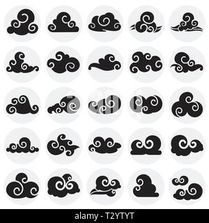 Nuages asiatiques icons set cercles sur fond blanc pour la conception graphique et web. Vecteur simple signe. Site Internet concept symbole de bouton ou Illustration de Vecteur
