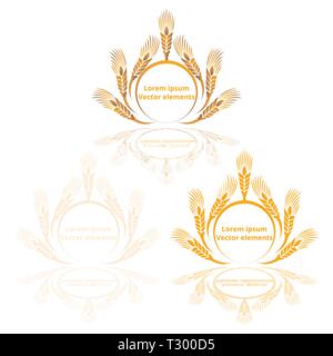 Les épis de blé, d'avoine ou d'orge trois logotypes vector set golden sur fond blanc. Eco ingrédient naturel élément, une nourriture saine ou l'agriculture, brea Illustration de Vecteur
