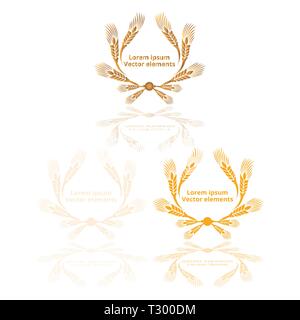 Les épis de blé, d'avoine ou d'orge trois logotypes vector set golden sur fond blanc. Eco ingrédient naturel élément, une nourriture saine ou l'agriculture, brea Illustration de Vecteur