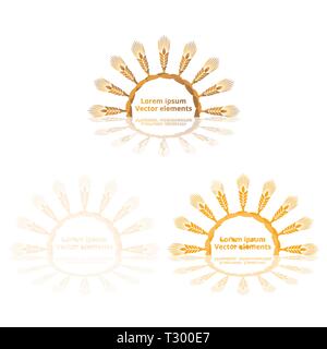 Les épis de blé, d'avoine ou d'orge trois logotypes vector set golden sur fond blanc. Eco ingrédient naturel élément, une nourriture saine ou l'agriculture, brea Illustration de Vecteur