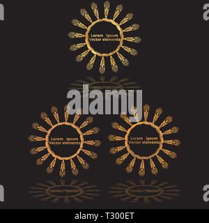 Les épis de blé, d'avoine ou d'orge trois logotypes vector set golden sur fond noir. Eco ingrédient naturel élément, une nourriture saine ou l'agriculture, brea Illustration de Vecteur