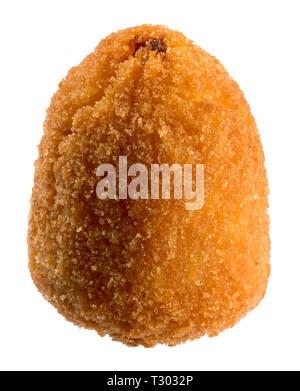 Arancini di Sicilia sicilien frit pané ou boules de riz farcies avec un remplissage savoureux tels que la viande hachée assaisonnée, fromage ou jambon blanc isolé sur fo Banque D'Images