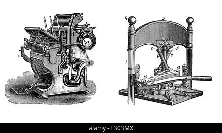 XIX siècle l'impression industrielle périphériques presse pour les livres Banque D'Images