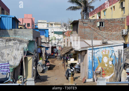 Chennai, Indien. Le 08 février, 2019. Bidonvilles de Chennai (Madras) en Inde du Sud, ajoutée le 08.02.2019 | Conditions de crédit dans le monde entier : dpa/Alamy Live News Banque D'Images