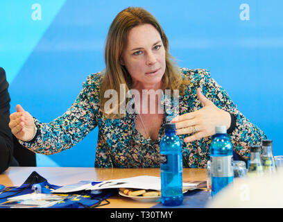 Berlin, Allemagne. Le 05 Avr, 2019. Hildegard Bentele, premier candidat de la CDU Berlin pour les élections européennes, s'exprime lors de la conférence de presse sur le début de la campagne pour les élections européennes. Credit : Annette Riedl/dpa/Alamy Live News Banque D'Images