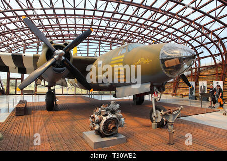 Vue sur le Boeing B 26 Marauder au Musée de l'embarquement, le musée sur D-Day entre Pouppeville et de la Madeleine. Dans le monde d'utilisation | Banque D'Images