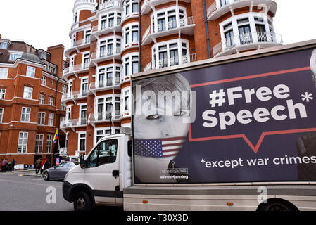 Knightsbridge, Londres, Royaume-Uni. 5ème apr 2019. Chelsea Manning. Wikileaks Julian Assange peut être retiré de l'ambassade d'Equateur à Knightsbridge. Crédit : Matthieu Chattle/Alamy Live News Banque D'Images