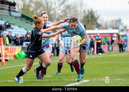 Londres, Royaume-Uni. Le 05 Avr, 2019. Le Cpl Kristy O'Brien de Royal Air Force Femmes en action au cours de Royal Air Force Women's Royal Navy vs XV Senior Women XV à Twickenham Stoop le Vendredi, 05 avril 2019. (Usage éditorial uniquement, licence requise pour un usage commercial. Aucune utilisation de pari, de jeux ou d'un seul club/ligue/dvd publications.) Crédit : Taka Wu/Alamy Live News Banque D'Images