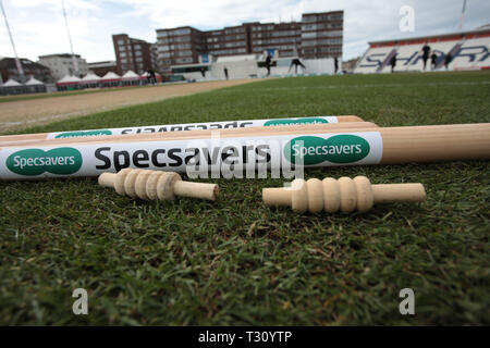 Hove, Sussex, UK. Le 05 Avr, 2019. Tous ensemble pour le comté de Specsavers ronde de championnat 1 match entre la promenade Sussex v CCC CCC Leicestershire lors du 1er centre de masse, comté de Hove, Angleterre le 5 avril 2019. Photo de John Mallett. Usage éditorial uniquement, licence requise pour un usage commercial. Aucune utilisation de pari, de jeux ou d'un seul club/ligue/dvd publications.... Credit : UK Sports Photos Ltd/Alamy Live News Banque D'Images