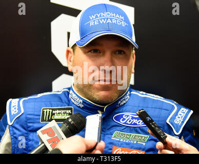 Bristol, Tennessee, USA. 5ème apr 2019. Le pilote Monster Energy Cup NASCAR RYAN NEWMAN parle aux médias avant de pouvoir bénéficier de la ville l'alimentation 500 à Bristol Motor Speedway le 5 avril 2019 : Crédit Ed Clemente/ZUMA/Alamy Fil Live News Banque D'Images