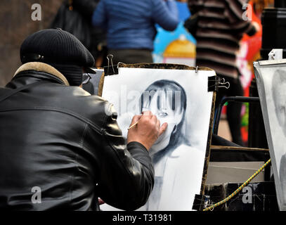 Artiste de rue, au travail. Banque D'Images