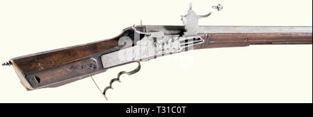 Les bras longs, et l'on échangea, wheellock wheellock, fusil allemand, circa 1720, Additional-Rights Clearance-Info-Not-Available- Banque D'Images