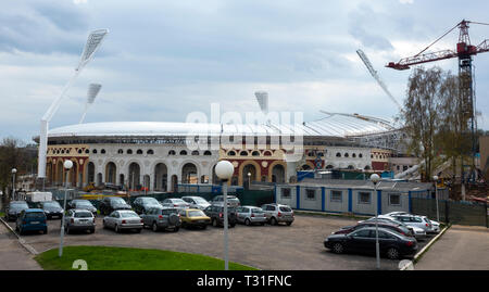 28 avril 2018, Minsk, Belarus . La reconstruction du stade 'Dynamo' à Minsk, qui sera l'hôte de la compétition de la 2ème jeux européens en 2019. Banque D'Images