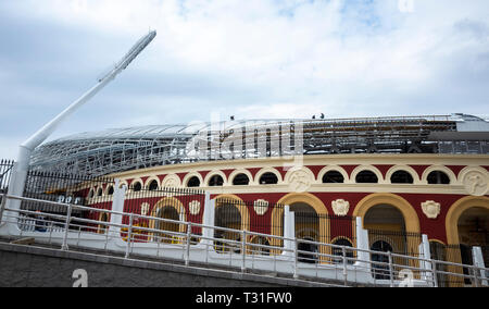 28 avril 2018, Minsk, Belarus . La reconstruction du stade 'Dynamo' à Minsk, qui sera l'hôte de la compétition de la 2ème jeux européens en 2019. Banque D'Images