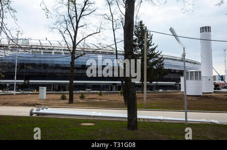 28 avril 2018, Minsk, Belarus . La reconstruction du stade 'Dynamo' à Minsk, qui sera l'hôte de la compétition de la 2ème jeux européens en 2019. Banque D'Images