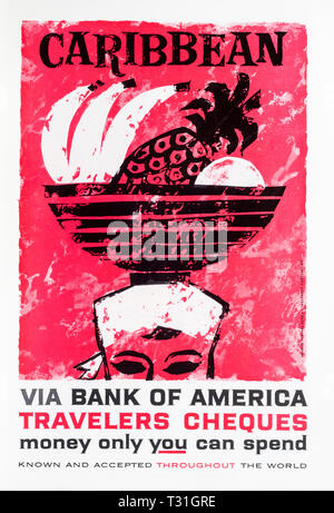 Publicité Publicité magazine 1960 Bank of America les chèques de voyage. Banque D'Images