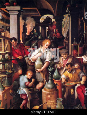 Italie Florence Palazzo Vecchio - Ce tableau du peintre flamand Giovanni Stradano, nom italianisé par Jan van der Straet (Bruges, 1523 - Florence, 1605), représente l'un laboratoire d'alchimiste 1580 Banque D'Images