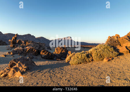 Le paysage volcanique de basalte et de pierre ponce roche au Las Minas de San Jose à l'aube dans le quartier de Las Canadas del Teide national park tenerife, Isl Banque D'Images