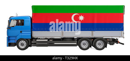 Livraison de marchandises en Azerbaïdjan, rendu 3D isolé sur fond blanc Banque D'Images