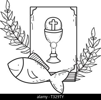 Sainte bible livre avec vector illustration design poissons Illustration de Vecteur