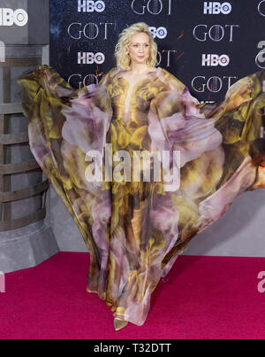 NEW YORK, NY 03 avril : Gwendoline Christie assiste à HBO 'Game of Thrones' premiere saison finale au Radio City Music Hall, le 03 avril, 2019 à New York Banque D'Images