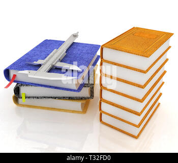 Classic tehnology concept avec livres en cuir et trémails sur un carnet. 3D render Banque D'Images