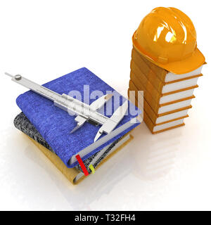 Concept tehnology classique avec un casque sur un livre en cuir, trammel sur un carnet. 3D render Banque D'Images