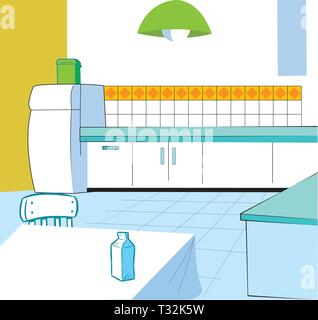 L'illustration montre l'intérieur de la cuisine et des ustensiles de cuisine dans un style cartoon Illustration de Vecteur