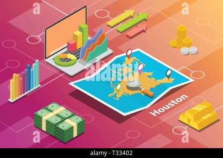 Houston usa ville économie financière concept isométrique condition pour décrire la croissance des villes étendre - vector Illustration de Vecteur