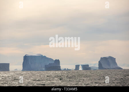 Les icebergs tabulaires près de Crystal Sound, dans l'Antarctique. Banque D'Images