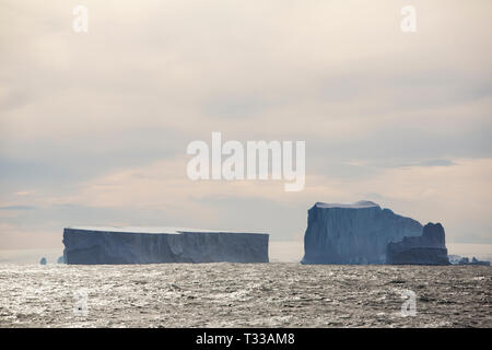 Les icebergs tabulaires près de Crystal Sound, dans l'Antarctique. Banque D'Images