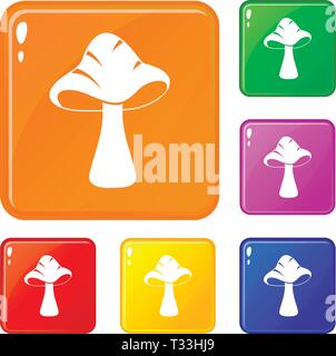 Grande collection de champignons icons set 6 couleurs vecteur isolé sur fond blanc Illustration de Vecteur