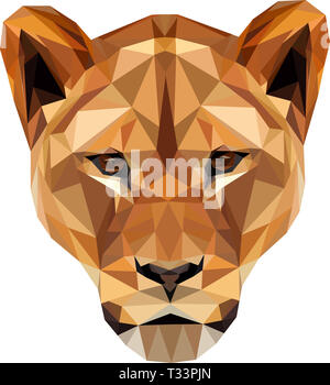 Low poly illustration d'une lionne africaine' tête ; partie de la big five Afrique Banque D'Images