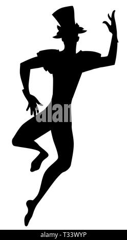 Silhouette de danseuse Joker avec top hat dancing isolé sur fond blanc Illustration de Vecteur