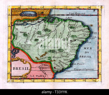 Carte antique du Brésil en Amérique du Sud par Pierre Duval, publié à Paris, 1682 Banque D'Images