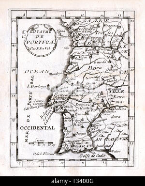 Carte antique du Portugal par Pierre Duval, publié à Paris, 1682 Banque D'Images