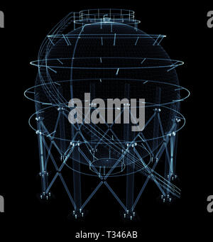 Réservoir de gaz sphérique composé de lignes et points lumineux Banque D'Images