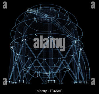 Réservoir de gaz sphérique composé de lignes et points lumineux Banque D'Images