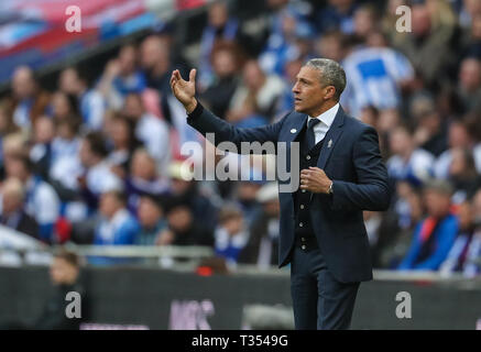 Wembley, Londres, Royaume-Uni. 06 avr, 2019. Chris Hughton, gestionnaire de Brighton & Hove Albion unis au cours de la FA Cup match de demi-finale entre Manchester City et Brighton & Hove Albion au stade de Wembley le 6 avril 2019 à Londres, en Angleterre. Credit : PHC Images/Alamy Live News Banque D'Images