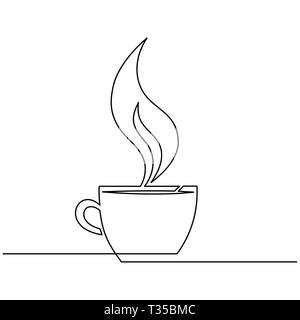 Tasse de café, plus de vapeur Cup est dessiné par une ligne sur un fond blanc. Seul le schéma. Ligne continue. Vector Illustration de Vecteur