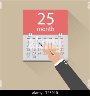 Cartoon businessman hand marque sur le calendrier par stylo. vector illustration dans télévision design sur fond clair Illustration de Vecteur