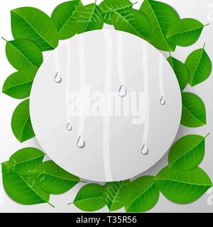 Les feuilles vertes et fond cercle silcer l'espace pour le texte au centre avec les gouttes d'eau, eco concept, frais de printemps, vector illustration Illustration de Vecteur
