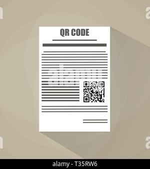 White paper document vierge avec QR code. vector illustration dans télévision design sur fond brun avec long shadow Illustration de Vecteur