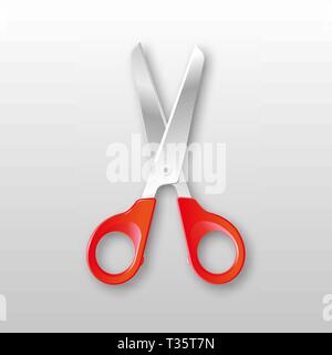 Acier argent réaliste ciseaux avec poignées en plastique rouge avec ombre isolé sur fond blanc. vector illustration Illustration de Vecteur