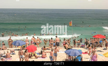 SYDNEY, AUSTRALIE - 31 janvier 2016 : les nageurs et les amateurs de plage à Sydney Bondi Beach Banque D'Images