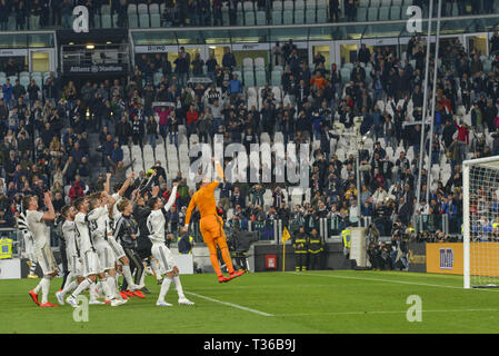 Célébrer la victoire de la Juventus FC après la Serie A match au Stade Allianz, Turin Banque D'Images