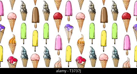 Avec motif transparent couleur croquis de la crème glacée. Vector Illustration de Vecteur