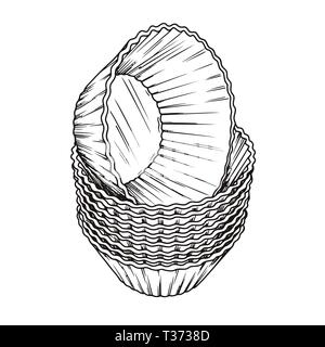 Formulaires pour la cuisson en silicone croquis muffin isolé sur fond blanc. Vector Illustration de Vecteur