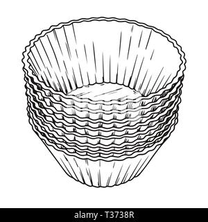 Formulaires pour la cuisson en silicone croquis muffin isolé sur fond blanc. Vector Illustration de Vecteur