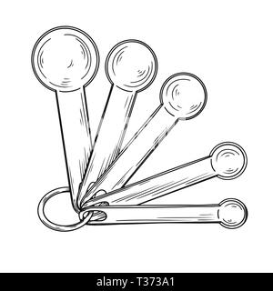 Croquis de différentes tasses à mesurer isolé sur fond blanc. Vector illustration Illustration de Vecteur